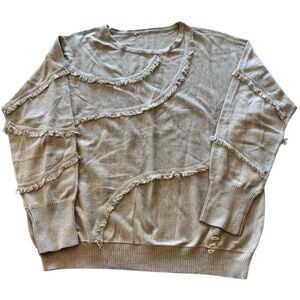 Chico’s Fringed Detail Cream Women's Sweater L